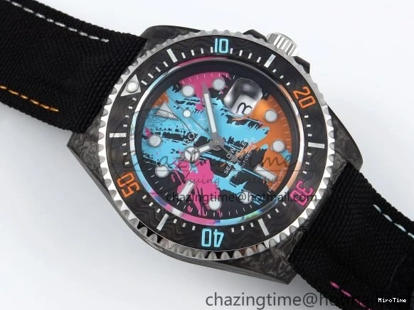 MiroTime 0311 QuickDry Sea Dweller 43mm Carbon DIWF Best Edition Graffiti Dial on Black Nylon Strap A 1669